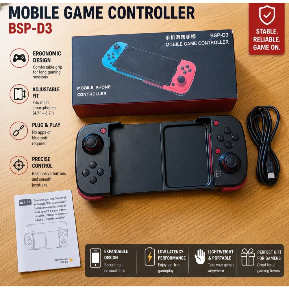 BSP-D3 Wireless Mobile Game Controller for Android iPhone Bluetooth Gaming